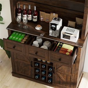 Mobile dispensa marrone stile rustico da 72 pollici con ante scorrevoli a persiana e portabottiglie – Elegante soluzione per l'organizzazione della cucina - Product Image 5
