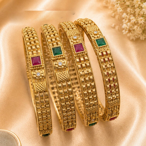 JeweleMarket Gold Plated Crystal Rhinestone Freshwater Pearl <b>Bangles</b> <b>Set</b> Women | Traditional Indian Ethnic Jewelry | Maharashtra - Product Image 1
