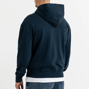 <b>Men's</b> <b>Navy</b> Blue Zip-Up Hoodie Regular Fit Cotton French Terry Casual Hooded Sweatshirt Solid Color Autumn Wear - Product Image 3