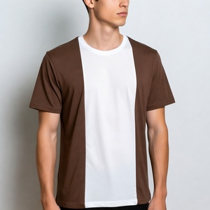 เสื้อยืดคอกลมแขนสั้นผู้ชาย สีน้ำตาลขาว ตัดต่อสี ทรงปกติ สไตล์ลำลอง ผ้าถัก 100% คอตตอน ระบายอากาศได้ดี - Product Image 1
