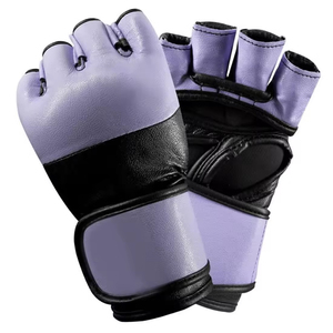 Gants d'entraînement en cuir demi-doigts avec fermeture au poignet pour MMA/Kickboxing, emballage personnalisé, imprimé au laser, unisexe, violet - Product Image 1