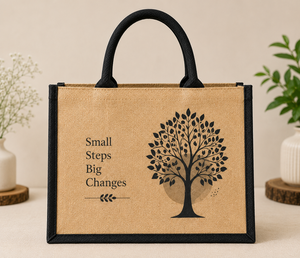 Bolsa de Yute 12x16x6 Pulgadas con Asa Larga, Cierre Personalizado, Bolsa de Compras para Playa y Alimentos, Pequeños Pasos, Grandes Cambios - Product Image 1