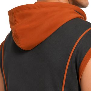 ชุดวอร์มมีฮู้ดสีเทาชาร์โคลสีส้มไหม้แบบไม่มีแขนสำหรับผู้ชาย ชุดออกกำลังกายฟิตเนสพร้อมโลโก้สั่งทำ เสื้อฮู้ดและกางเกงขาสั้นสำหรับเล่นกีฬา - Product Image 5