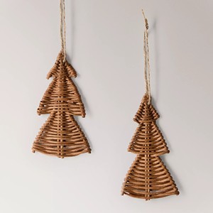 Rattan tree ornament set handmade <b>christmas</b> ornaments hanging pine trees holiday decor gifts - Product Image 1