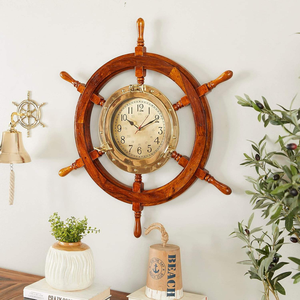 Horloge murale en bois à quartz, style hublot en laiton, décorative, vintage, nautique, maritime, pour la maison, le bureau, le salon - Product Image 1
