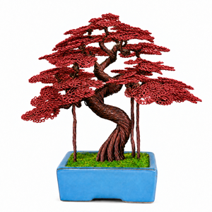 Árbol de Bonsái de Arce Hecho a Mano con Alambre de Cobre, Alta Simulación, 22 cm, Maceta Rectangular de Porcelana Azul, Hanoi, Día de San Valentín - Product Image 6