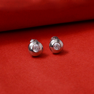 Trendy Cubic Zirconia (CZ) <b>Silver</b> <b>Stud</b> Earrings Bezel Setting Diamond Women's Daily Wear Wedding Jewelry Fashion Gift Her - Product Image 1