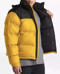 Blouson matelassé jaune à capuche pour homme, rembourré de duvet, coupe-vent, décontracté, hiver, épais, polyester, fermeture éclair, color block, coupe classique - Product Image 4
