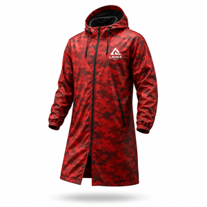 Custom Red <b>Camo</b> Long Hooded <b>Waterproof</b> Rain <b>Jacket</b> Windproof Breathable Outdoor Raincoat for Men & Women Hiking Fishing Camping - Product Image 1