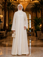 Abaya en maille ajourée personnalisée ODM avec dentelle diamant, légère, pour l'été, tenue modeste, vente en gros OEM