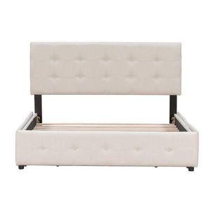 Letto matrimoniale imbottito beige con testiera classica in lino e 4 cassetti in MDF, stile morbido, non richiede rete a molle - Product Image 3