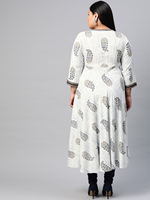 Kurta Anarkali blanche tie-dye à motifs floraux en viscose et rayonne, grande taille pour femme, col rond, manches trois quarts, vente en gros, tenue confortable