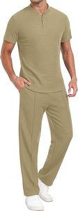 Conjunto Deportivo Casual Verde Menta para Hombre, Camiseta de Manga Corta, Pantalones Cortos Cargo, Transpirable, Ligero, Poliéster/Algodón, Cuello Redondo - Product Image 2