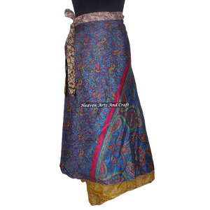 Nouveau prix de gros pour jupes portefeuille en soie Saree Magic, réversibles, vintage, en soie magique, longueur 38 pouces, et haut bustier - Product Image 3