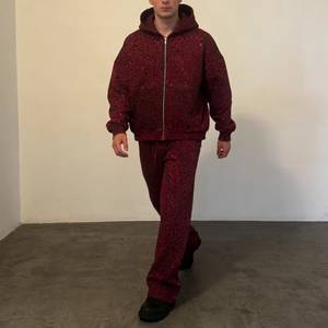 Sudadera con capucha de forro polar con cremallera y estampado de leopardo morado para hombre, estilo oversize, con logo de llama frontal, para otoño - Product Image 5