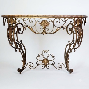 Mesa Consola de Pared de Estilo Europeo, Fabricada a Mano en Hierro Forjado, con Tapa Flotante de Mármol, de Lujo, para Interiores - Product Image 1