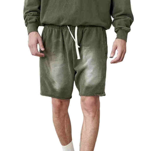 Shorts de jogging pour hommes en coton French Terry délavé à l'acide, ourlet brut, style vintage, streetwear, respirant et antibactérien – Meilleures ventes - Product Image 2