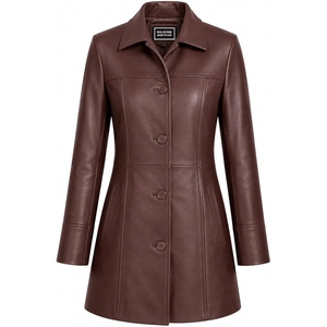 Abrigo Largo de Cuero para Mujer, Chaqueta Elegante con Botones, Prenda Exterior Casual y Elegante, Diseño Personalizado, Venta al Por Mayor OEM - Product Image 4