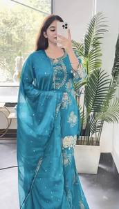 New Designer Georgette Solid Party Wear <b>Top</b>-Plazzo and Dupatta with Heavy Embroidery - Product Image 2