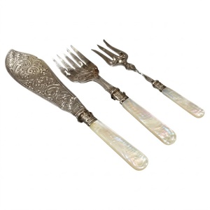 Antique English Silver Plated Cutlery Set With Mother Of Pearl <b>Handled</b> Dessert Knives And Forks Set Dining Flatware Collectible - Product Image 5