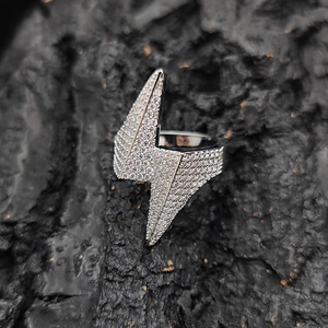Mens 925 <b>Silver</b> Moissanite Lightning Bolt <b>Ring</b> Iced Pave <b>Statement</b> Jewellery Luxury Fashion <b>Ring</b> For Men - Product Image 1