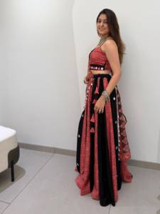 Indian Women's <b>Red</b> <b>Black</b> Printed Lehenga Choli Set Traditional <b>Wedding</b> Wear Floor-Length Polyester <b>Dress</b> Stretchable Loose Fit - Product Image 4