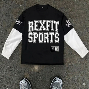 Camiseta Oversize Rexfit Sports con Logo Personalizado para Hombre, Cuello Redondo, Estilo Vintage Lavado, Estampado de Espuma, Manga Corta, Ropa Casual - Product Image 5