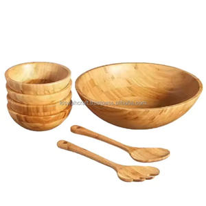 Bol de service en bois fabriqué à la main de qualité supérieure Excellente finition personnalisée avec un design arrondi Standard Élégant Inde - Product Image 4