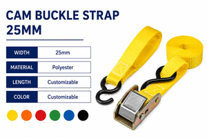 Sangle d'arrimage en polyester de 25 mm, 250 kg, avec boucle à came et crochet en S pour le transport de marchandises sur camion, usage intensif, fabricant, fournisseur OEM - Product Image 4