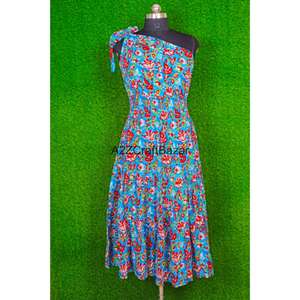 Vestido Midi Elegante de un Solo Hombro, 100% Algodón Puro, Estampado, Cómodo, para Fiestas, Playa, Bodas, para Mujer - Product Image 1