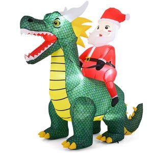 Decoración Navideña Inflable de 6.7 Pies para Exteriores, Santa Claus Montando en un Dinosaurio, 5 Luces LED Brillantes, Decoraciones de Patio de Poliéster 210T para la Temporada Festiva - Product Image 2