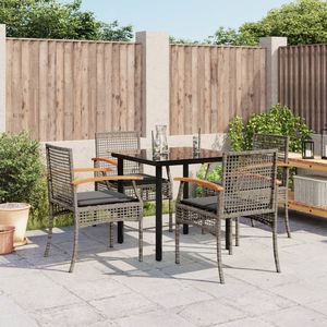 5 pezzi grigio Poly Rattan Patio Set da pranzo con cuscini mobili da esterno durevoli - Product Image 1