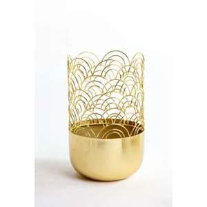 Luxury Gold Metal Scalloped Candle Holder Modern Art Deco Iron Tealight Stand & Geometric Planter For Wedding Party Festive - Product Image 1