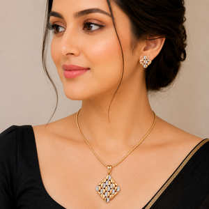 Namivaa Vmg331 18ct Rose Gold Geometric Pendant & Earring <b>Set</b> <b>Women</b> High Polish Fine Jewellery Wedding Party <b>Gift</b> Wear - Product Image 1