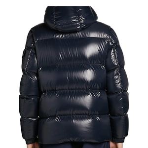 High Quality Glossy Black Hooded Down Jacket Zip Padded Winter Coat Thick <b>Warm</b> Quilted Outerwear Bomber Style Outing Puffer Coat - Product Image 2