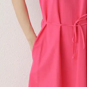<b>Boho</b> Chic Cotton Linen Maxi <b>Dress</b> Women Pink Sleeveless Tie Waist A-Line Relaxed Fit Comfortable Summer <b>Long</b> <b>Dress</b> - Product Image 5