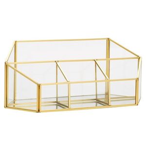 Luxury Metal And Glass Cosmetics Display Case <b>With</b> Clear Lid For Professional Beauty Product Organization - Product Image 4