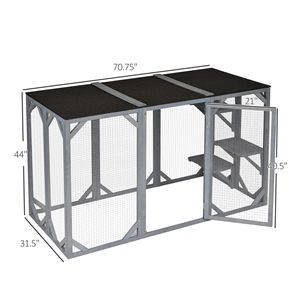 Casetta per Gatti da Esterno in Legno Grigio 180x80 cm, Grande Recinto per Animali Domestici da Interno con 3 Piattaforme e Tetto in Asfalto per Piccoli Animali e Cani - Product Image 4