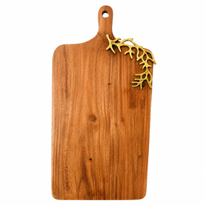 Tabla de Quesos Exclusiva de Madera con Incrustaciones Metálicas de Hoja de Ginkgo, Tabla Decorativa para Servir Charcutería con Asa, en Oferta - Product Image 3