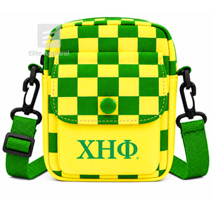 Bolso Bandolera Personalizado de la Hermandad Chi Eta Phi con Logotipo Bordado en la Parte Delantera, Cierre con Botón Verde y Amarillo, Uso Diario Informal para Mujer - Product Image 1