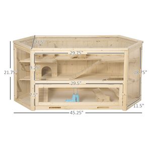 Grande cage à hamster en bois à 3 niveaux avec toboggan d'activités, échelle et gamelle pour l'élevage des petits animaux - Product Image 3