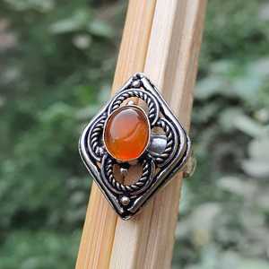 <b>Indian</b> Carnelian <b>Ring</b> Rhombus Ethnic <b>Ring</b> Women Fashion Jewelry Oval Gemstone <b>Ring</b> Handmade Gift For Women - Product Image 5