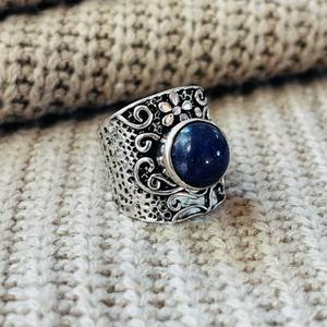 Boho <b>Lapis</b> <b>Lazuli</b> Brass Filigree <b>Ring</b> oxidized Silver Plated Floral Wholesale <b>Ring</b> For Women - Product Image 2