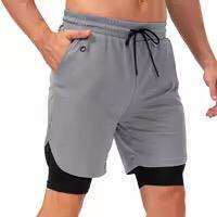 Shorts Bermuda Sportifs Homme à Séchage Rapide avec Logo Avant Uni, Poches et Taille à Cordon de Serrage, Gris Noir, en Spandex et Polyester Tricoté, Coupe Ajustée - Product Image 3