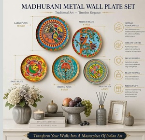 Madhubani Metal <b>Wall</b> <b>Plate</b> Set Handcrafted <b>Decorative</b> <b>Plates</b> 6 8 10 Inch Round Traditional Art Home Wedding Decor - Product Image 1