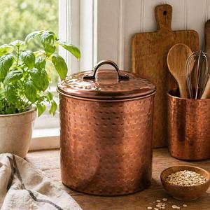 Floral Embossed Copper <b>Kitchen</b> Canister with Loop Handle Decorative Metal Tea Coffee Sugar <b>Storage</b> <b>Jar</b> Container - Product Image 5