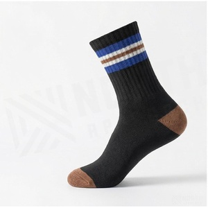 Crew <b>Socks</b> Striped Blue White Brown Cotton Spandex <b>Breathable</b> Adult Casual Autumn Regular Fit Knitted <b>Socks</b> - Product Image 3