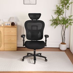 Chaise de bureau ergonomique grande taille avec dossier réglable en hauteur, appui-tête inclinable, soutien lombaire adaptatif, en maille respirante, idéale pour le gaming et offrant un confort optimal - Product Image 1
