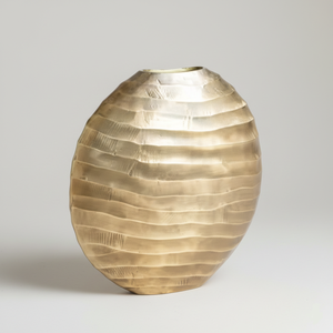 Artisanal Brushed Brass Aluminum Vase - Slim Textured Metal <b>Tabletop</b> Centerpiece for Contemporary Interiors - Product Image 2