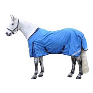 Manta impermeable Oxford para caballo con herrajes de latón, solapa media para la cola, para todas las estaciones, estilo exterior, azul y negro - Product Image 1
